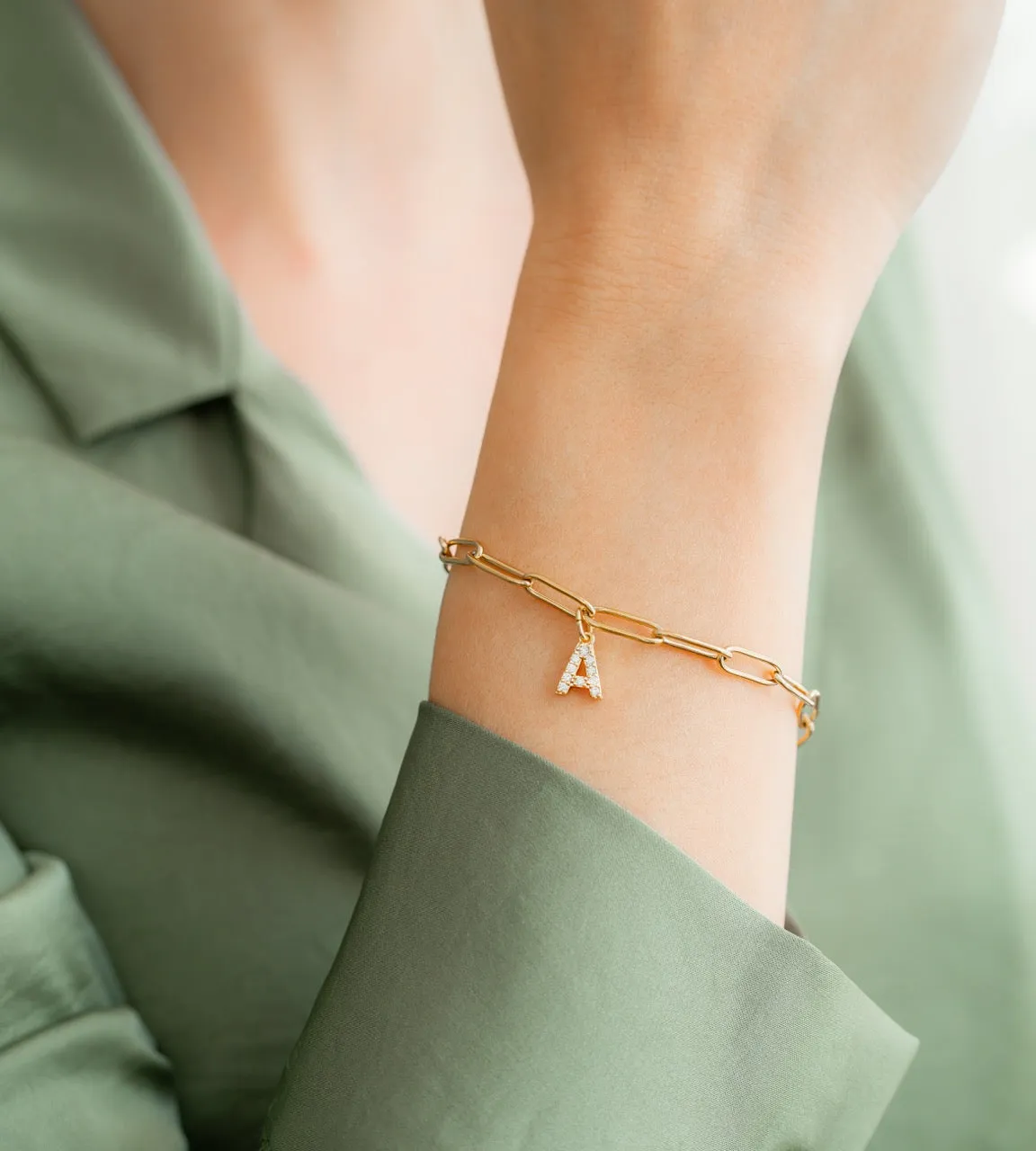 Paperclip Pave Initial Bracelet