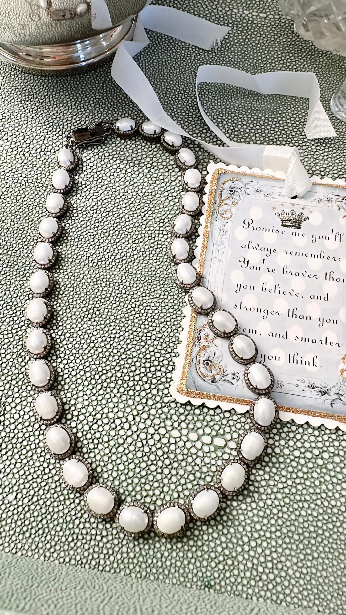 Pave Diamond and Pearl Necklace