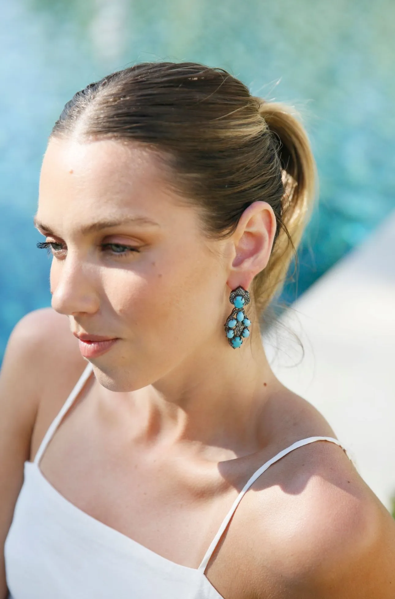 Pave Diamond and Turquoise Earrings