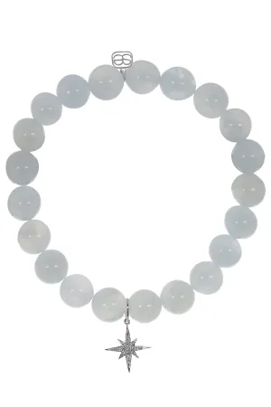 Pave Starburst Aquamarine Bead Bracelet