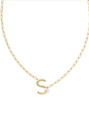 Pearl Letter S Pendant Necklace Gold White Pearl by Kendra Scott