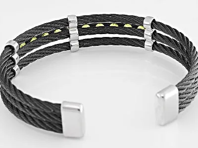 Peridot Sterling Silver with Black Stainless-Steel Cable Cuff Bracelet 5.00ctw