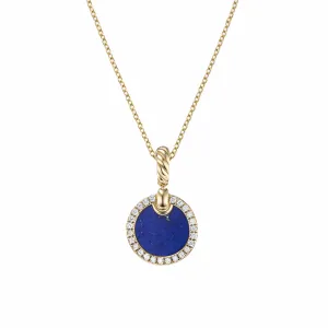 Petite DY Elements® Pendant Necklace in 18K Yellow Gold with Lapis and Pavé Diamonds