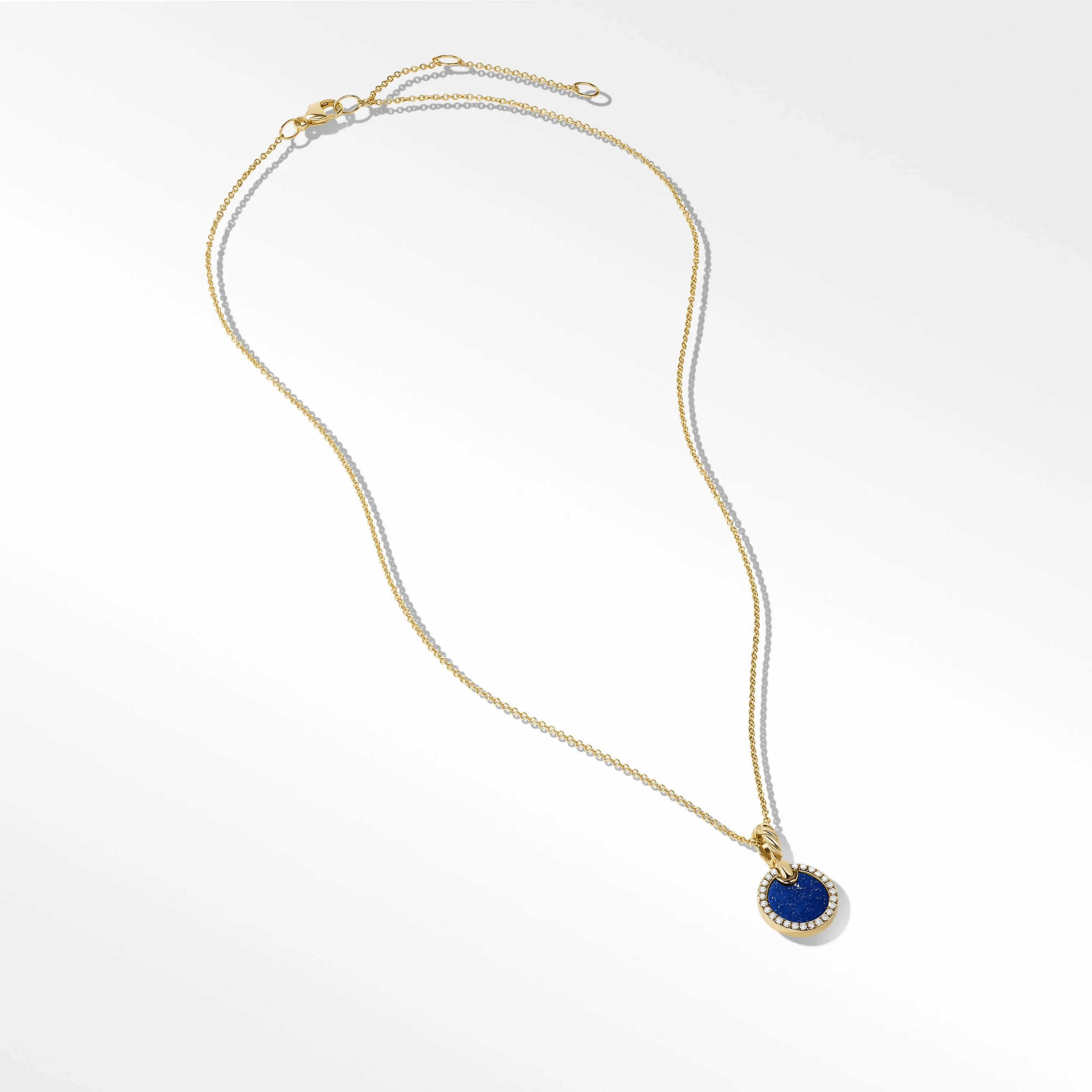 Petite DY Elements® Pendant Necklace in 18K Yellow Gold with Lapis and Pavé Diamonds