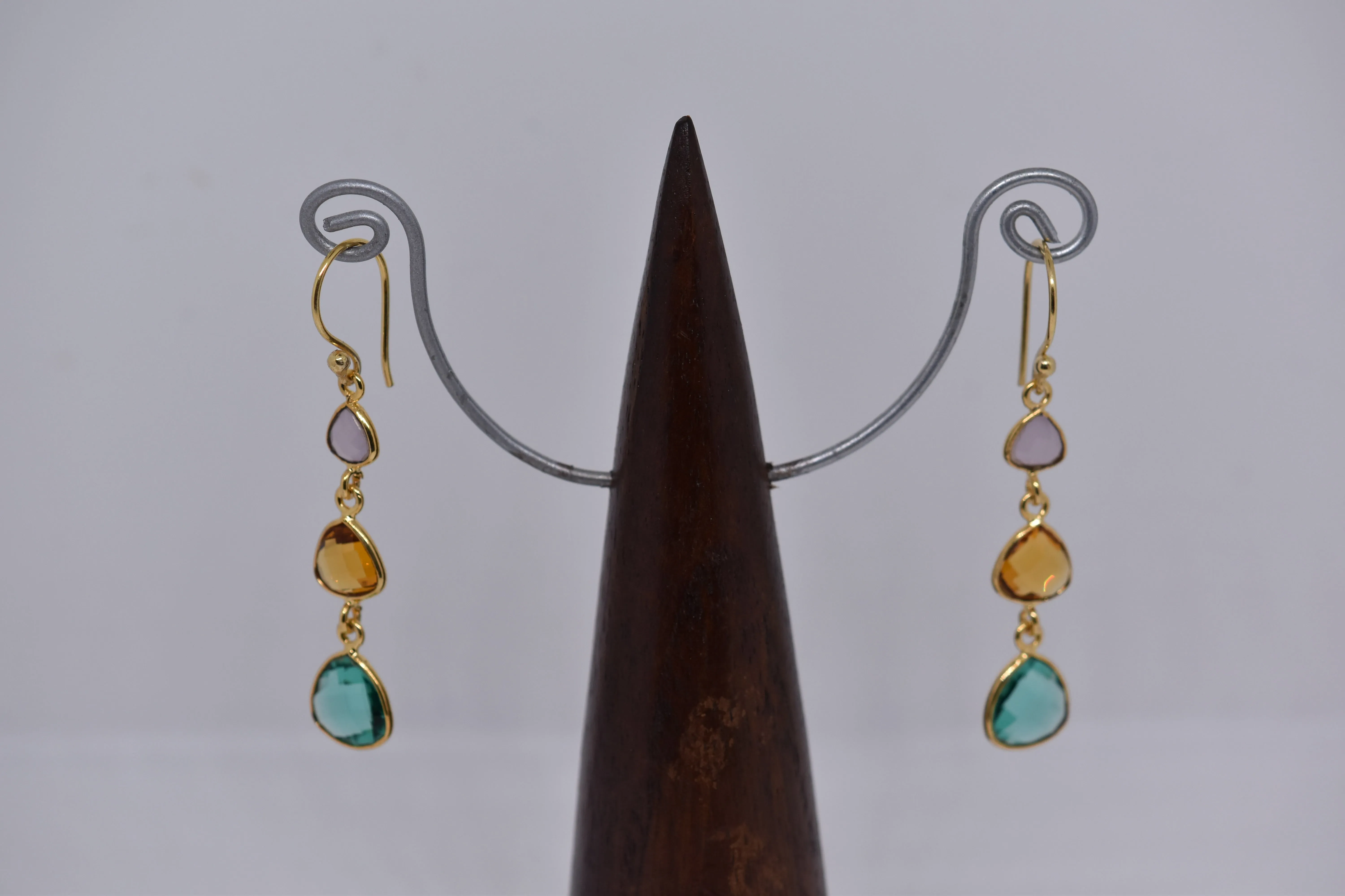 Pink Chalcedony, Citrine and Apatite Triple Threat Earrings