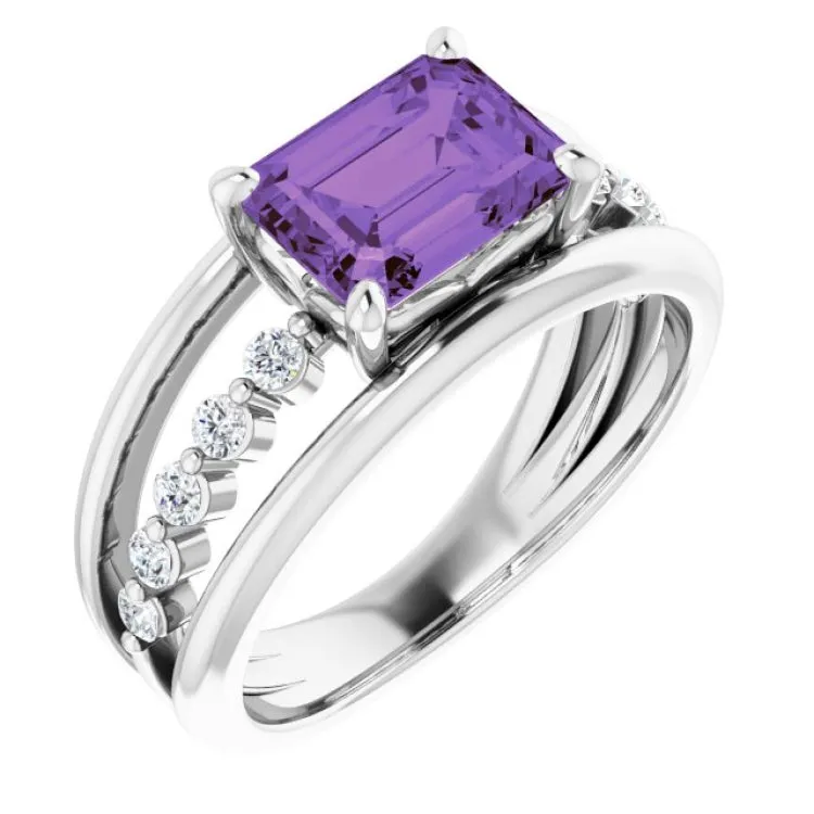 Platinum Natural Amethyst & 1/5 CTW Natural Diamond Ring