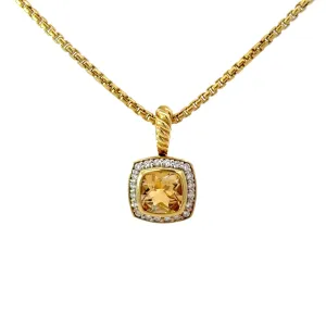 Previously Loved Cushion Cut Citrine Diamond and Rope Texture Halo Pendant