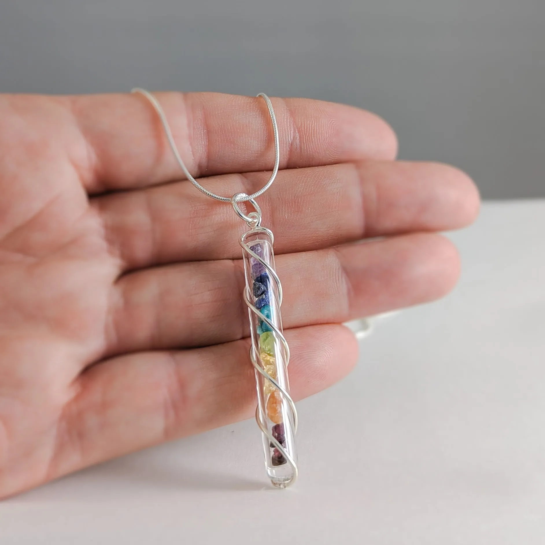 Rainbow Stone Chips Necklace in Sterling Silver