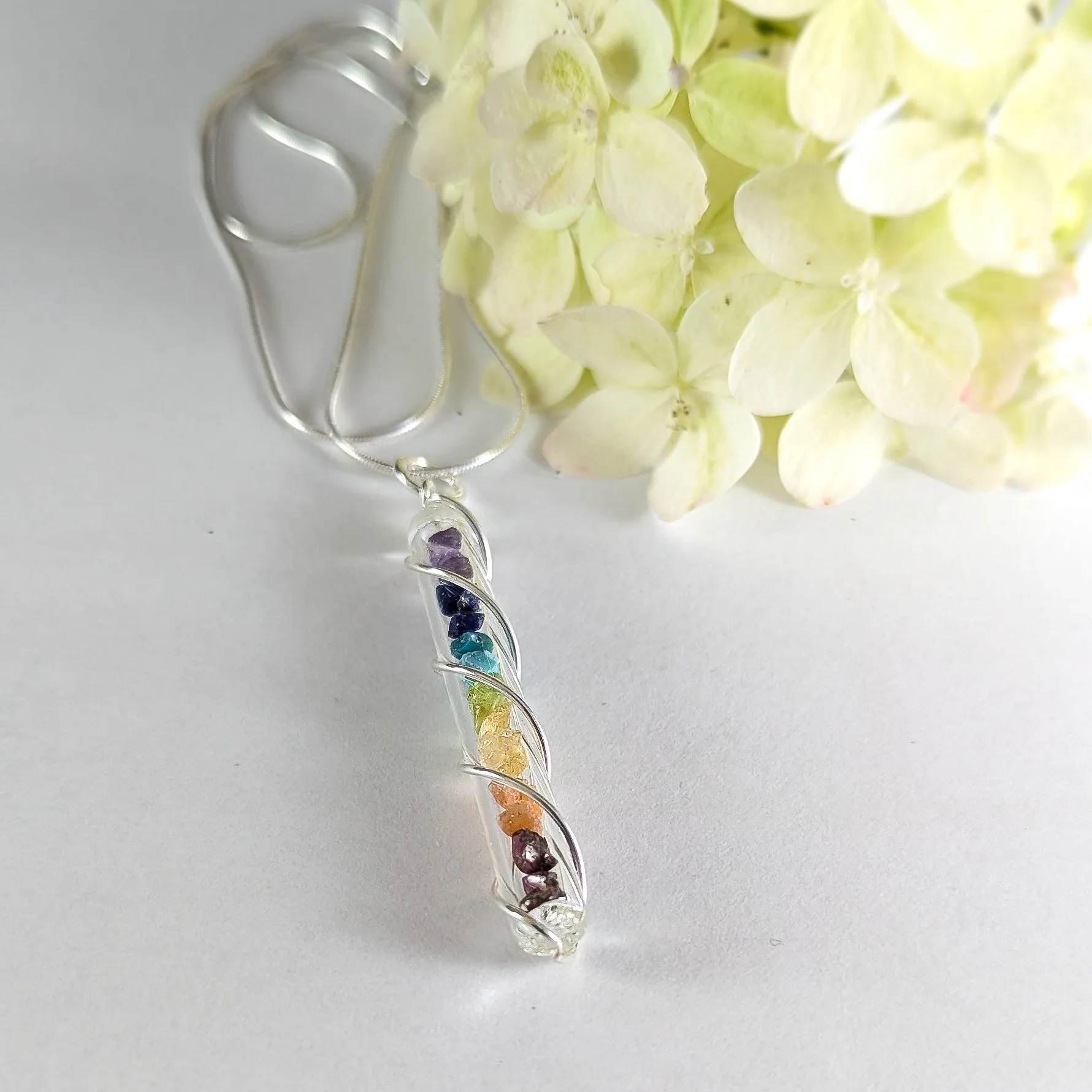 Rainbow Stone Chips Necklace in Sterling Silver