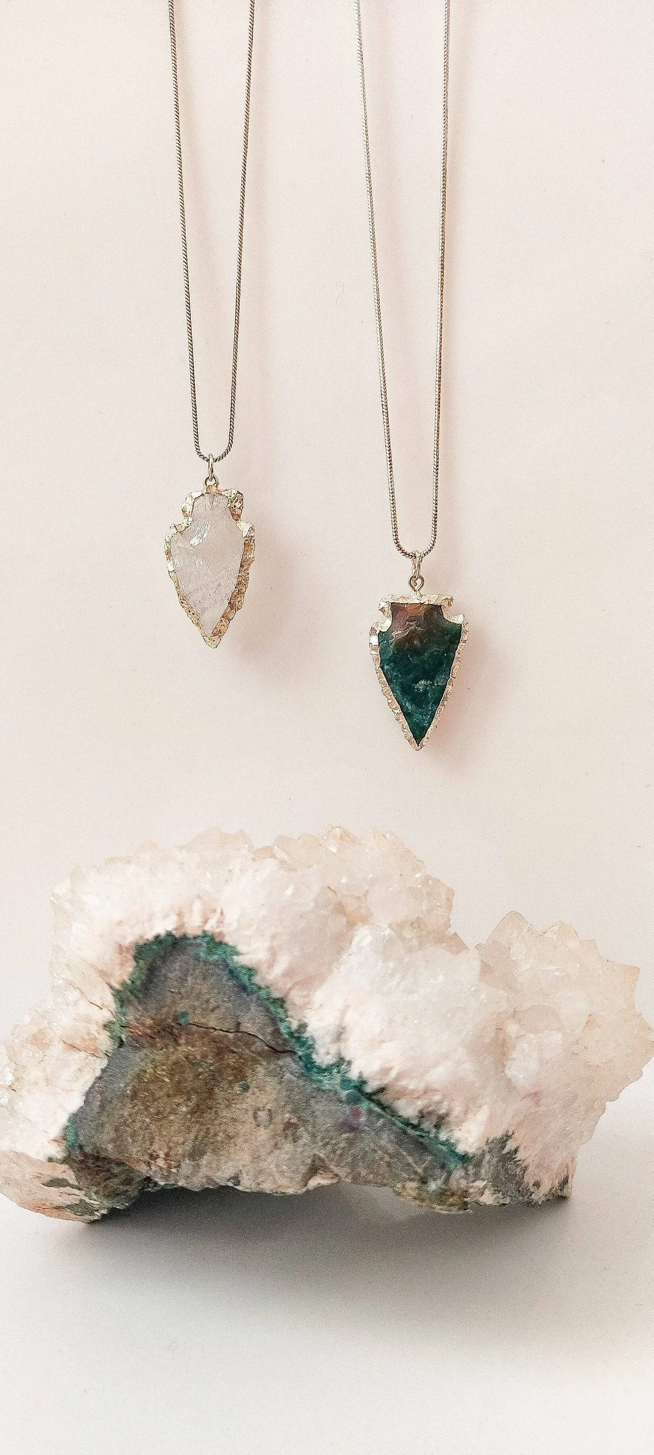 Raw Crystal Arrowhead Pendant Necklaces