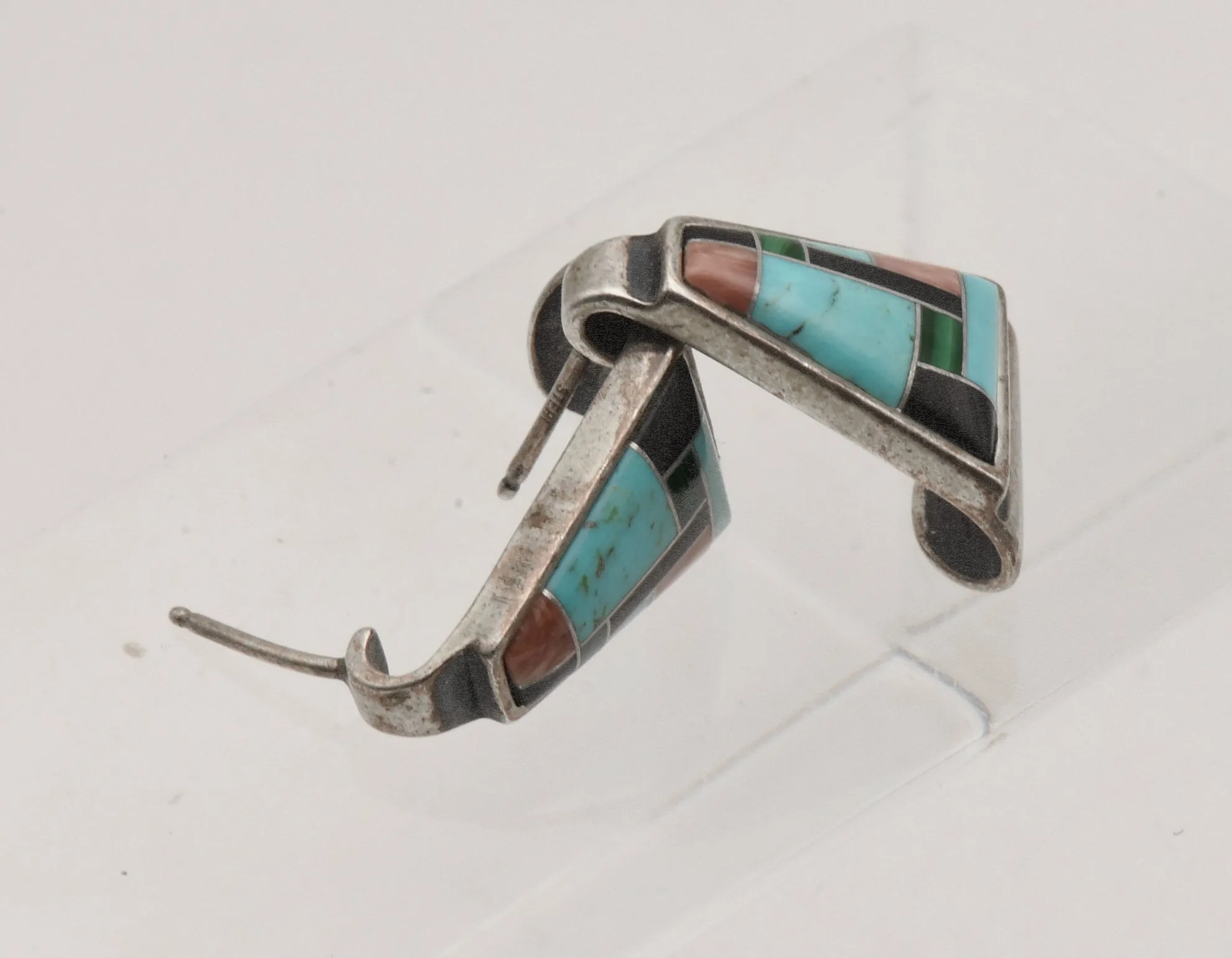 Relios - Vintage Inlaid Sterling Silver Triangular Earrings