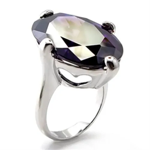 Rhodium Brass Ring with AAA Grade CZ in Amethyst for Women Style 6X025