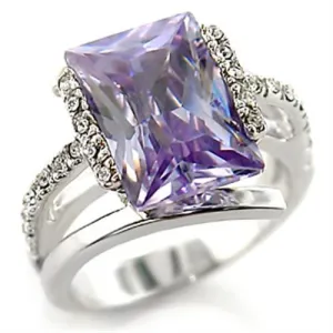 Rhodium Brass Ring with AAA Grade CZ in Light Amethyst for Women Style 55316