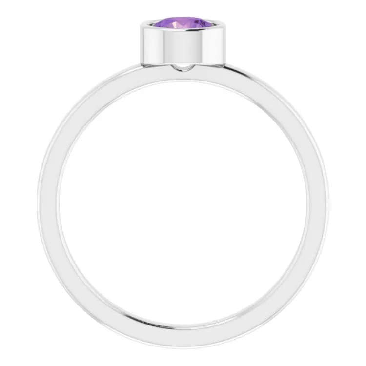 Rhodium-Plated Sterling Silver 5 mm Imitation Amethyst Ring