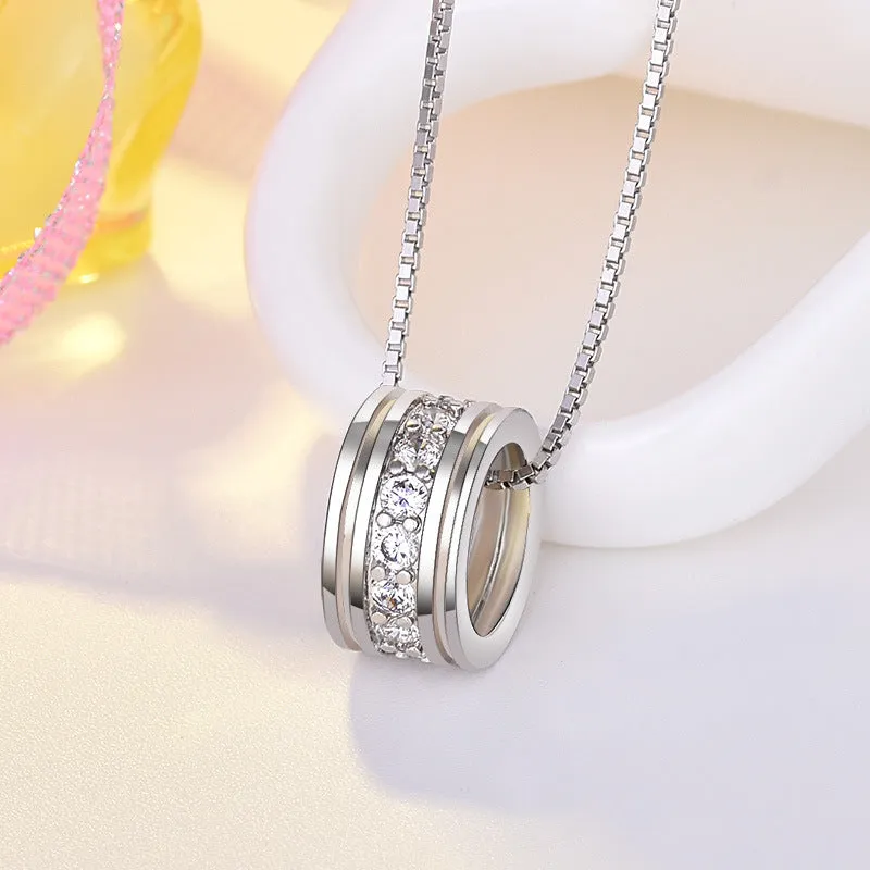 Round Single Row Pendant Clavicle Chain Silver