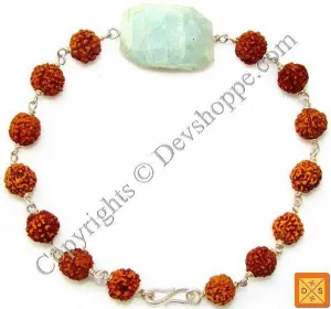 Rudraksha Silver Bracelet With Aquamarine Tumble