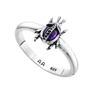 SACRED BEETLE - Sterling Silver & Amethyst Ring