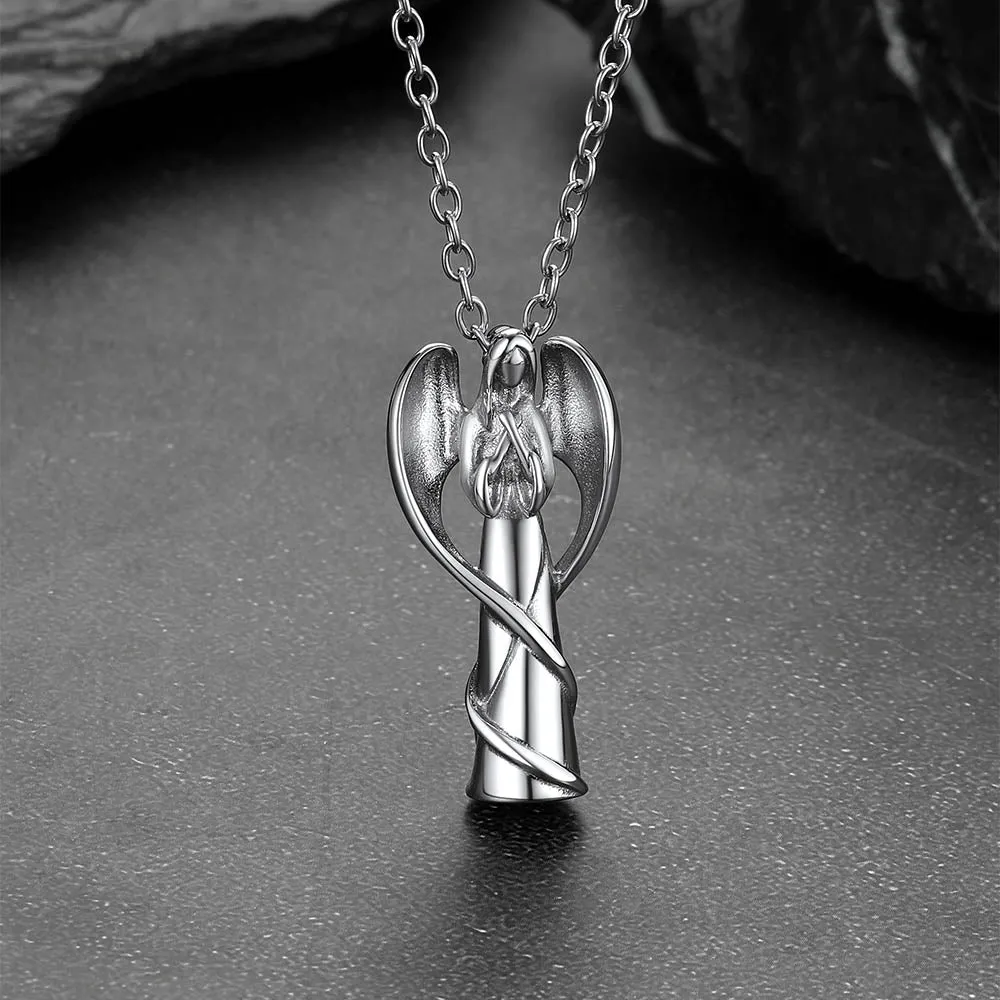 Saint Mary Angle Wings Urn Cremation Pendant Necklace