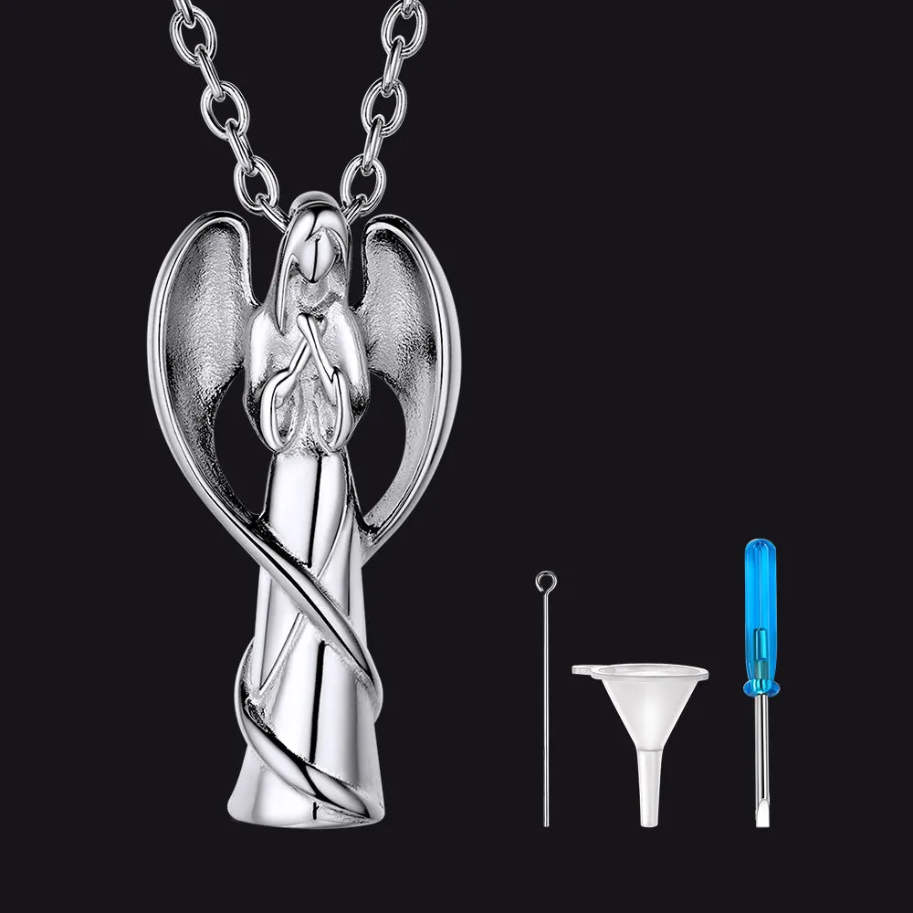 Saint Mary Angle Wings Urn Cremation Pendant Necklace