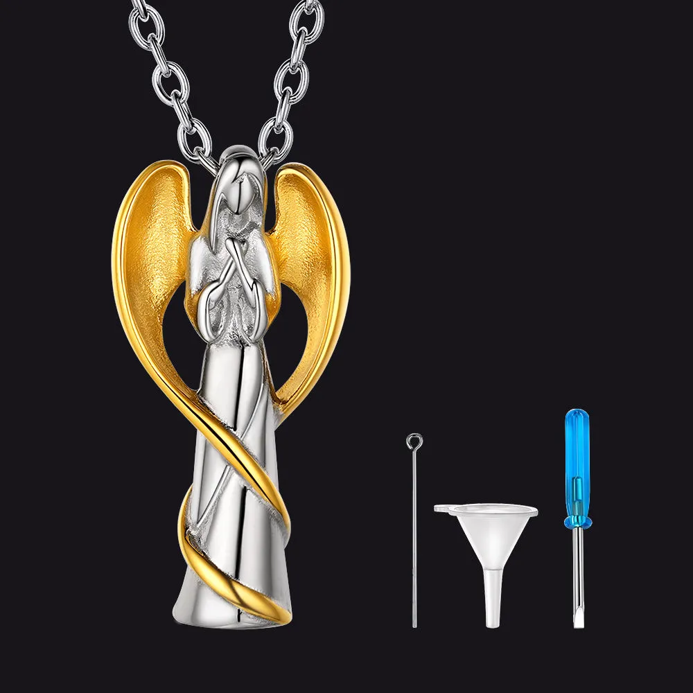 Saint Mary Angle Wings Urn Cremation Pendant Necklace