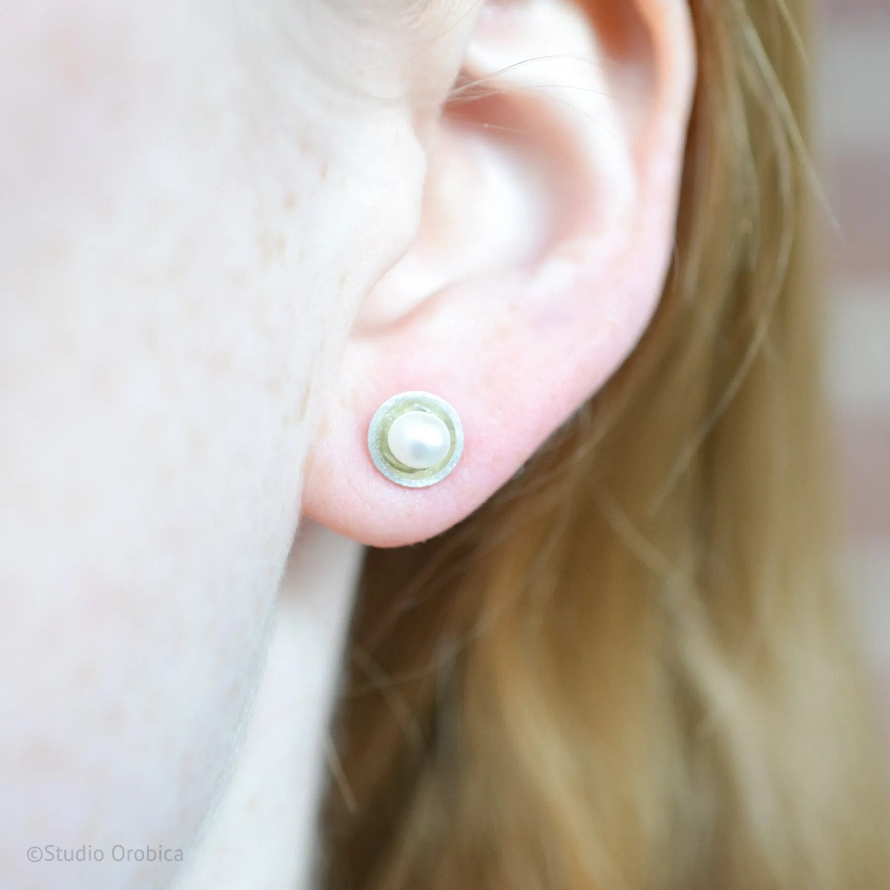 Satellite Pearl Studs by Lena Binnington