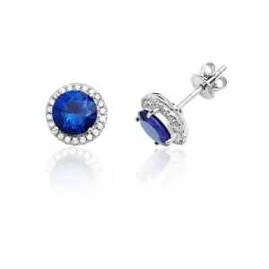 Silver & Co Halo Blue Stud Earrings Set with Round Stones - SEG0009SA