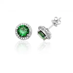 Silver & Co Halo Green Cubic Zirconia Stud Earrings Set SEG0009EM