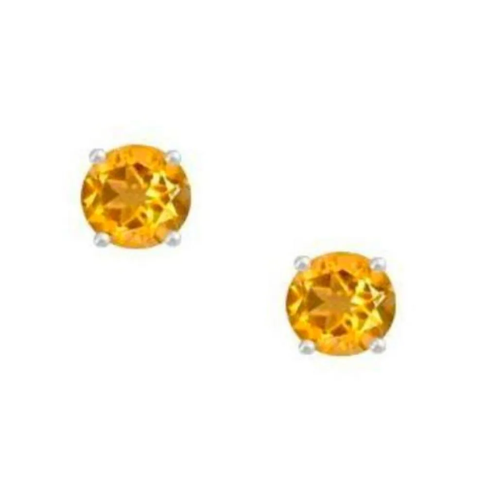 Silver and Citrine 4mm round stud earrings with claw setting