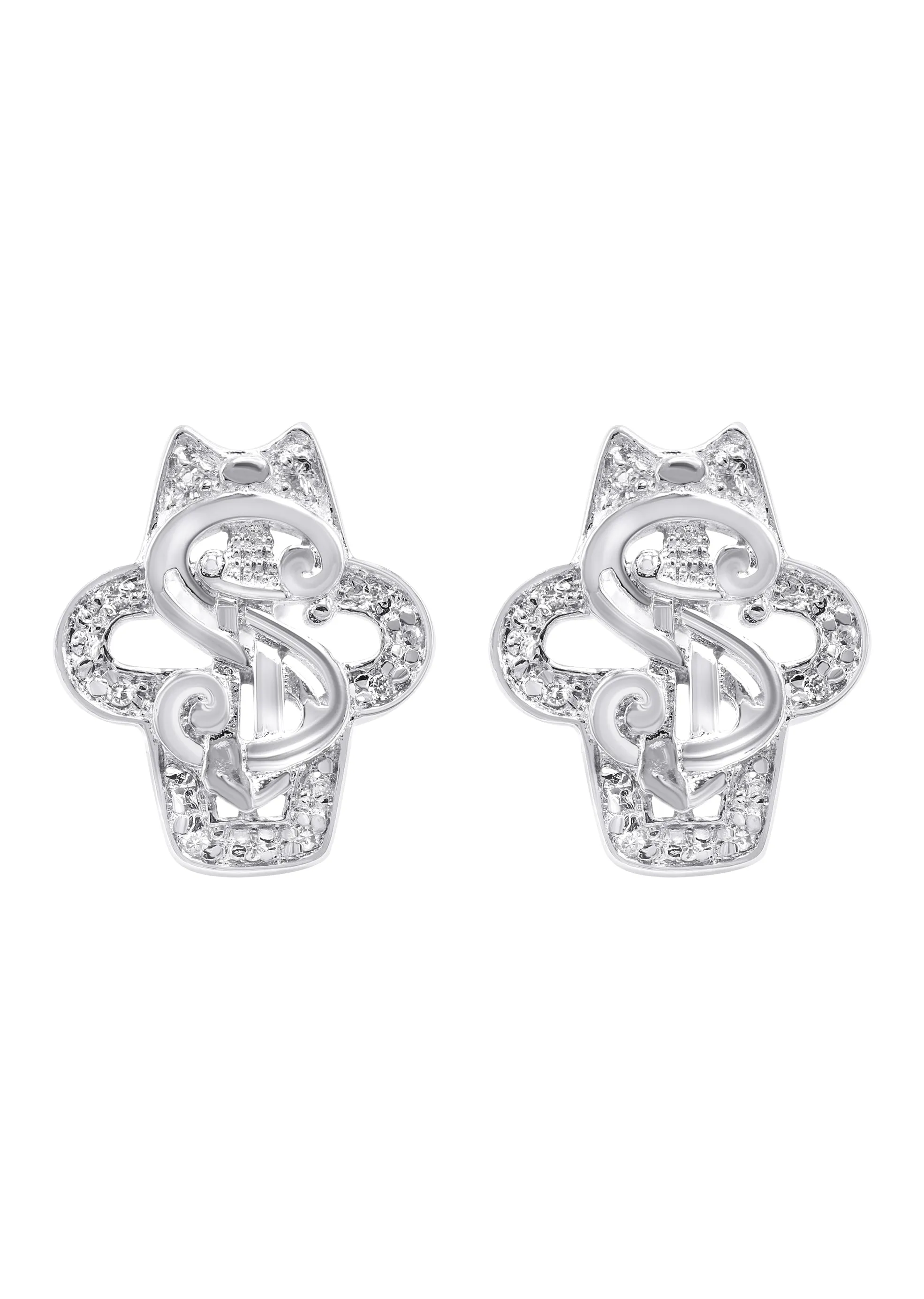 Silver Dollar Sign CZ Stud Earrings | Appx. 5.6 Grams