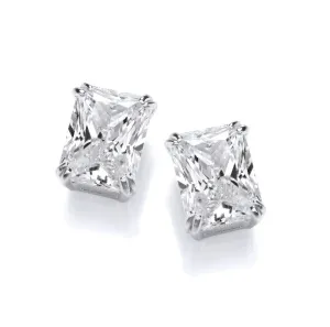 Silver Emerald Cut Cubic Zirconia Stud Earrings