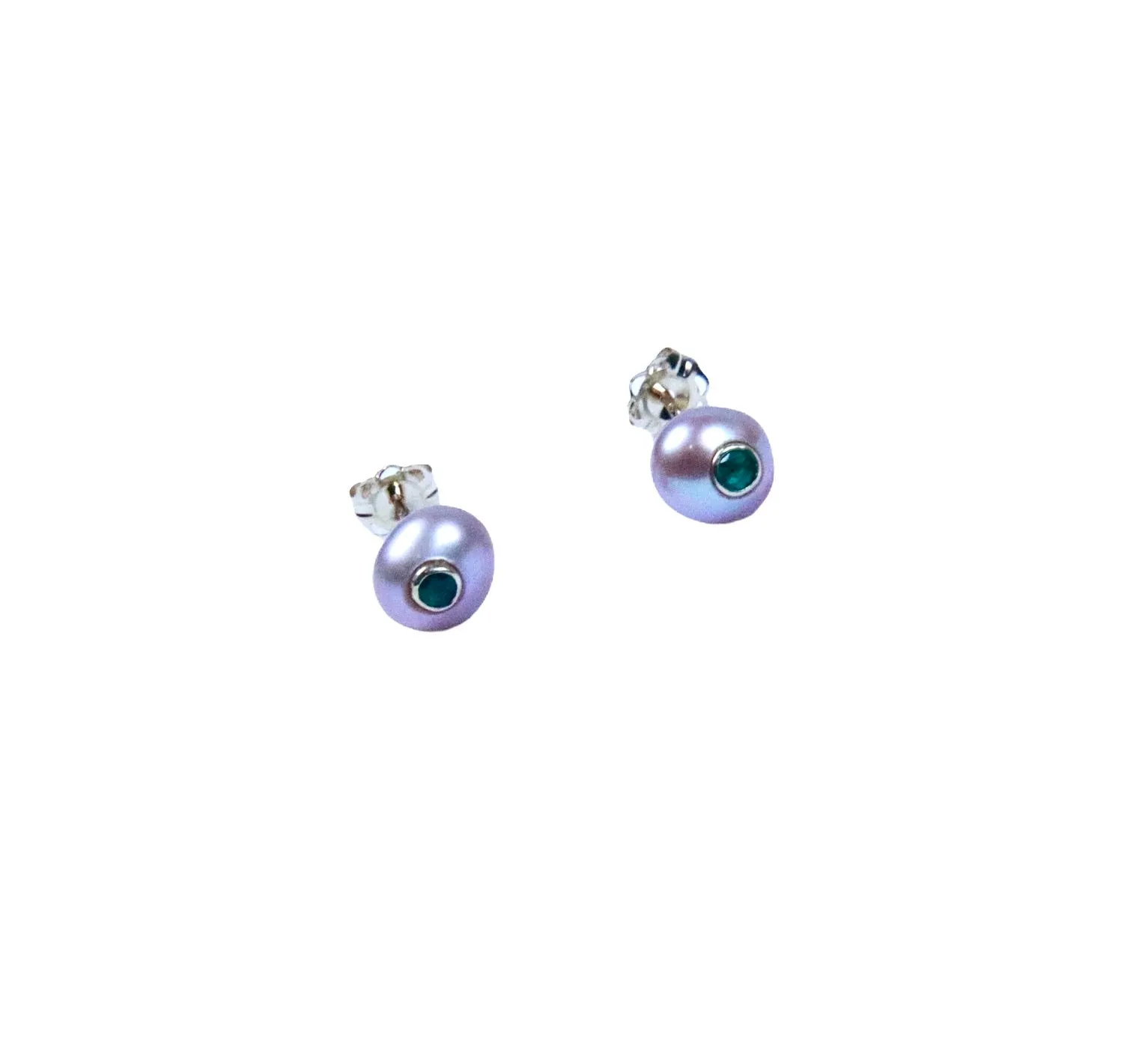 Small Keshi  Pearl Earrings with Genuine Colombian Earrings emeralds