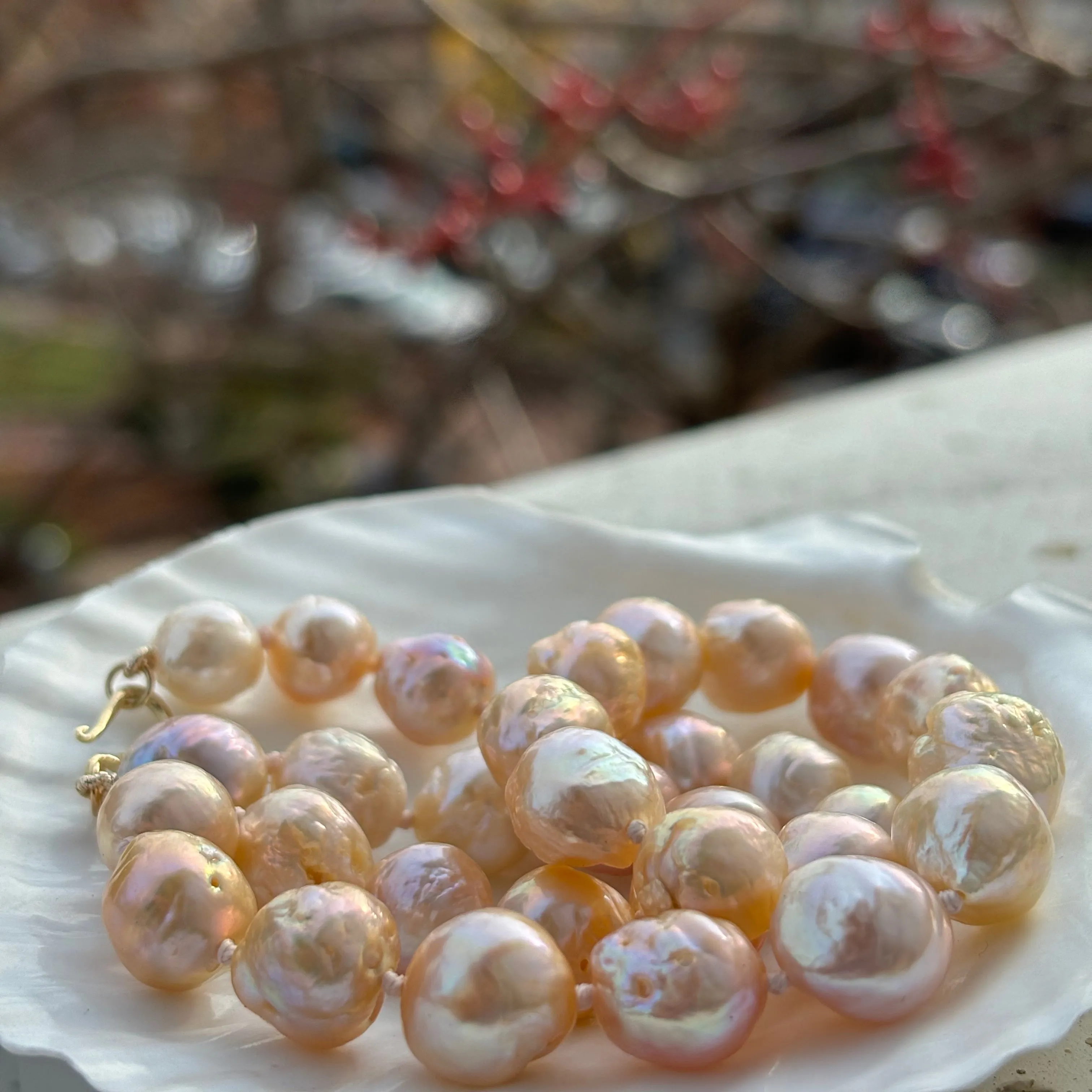 soft apricot color Japan Kasumi pearl necklace