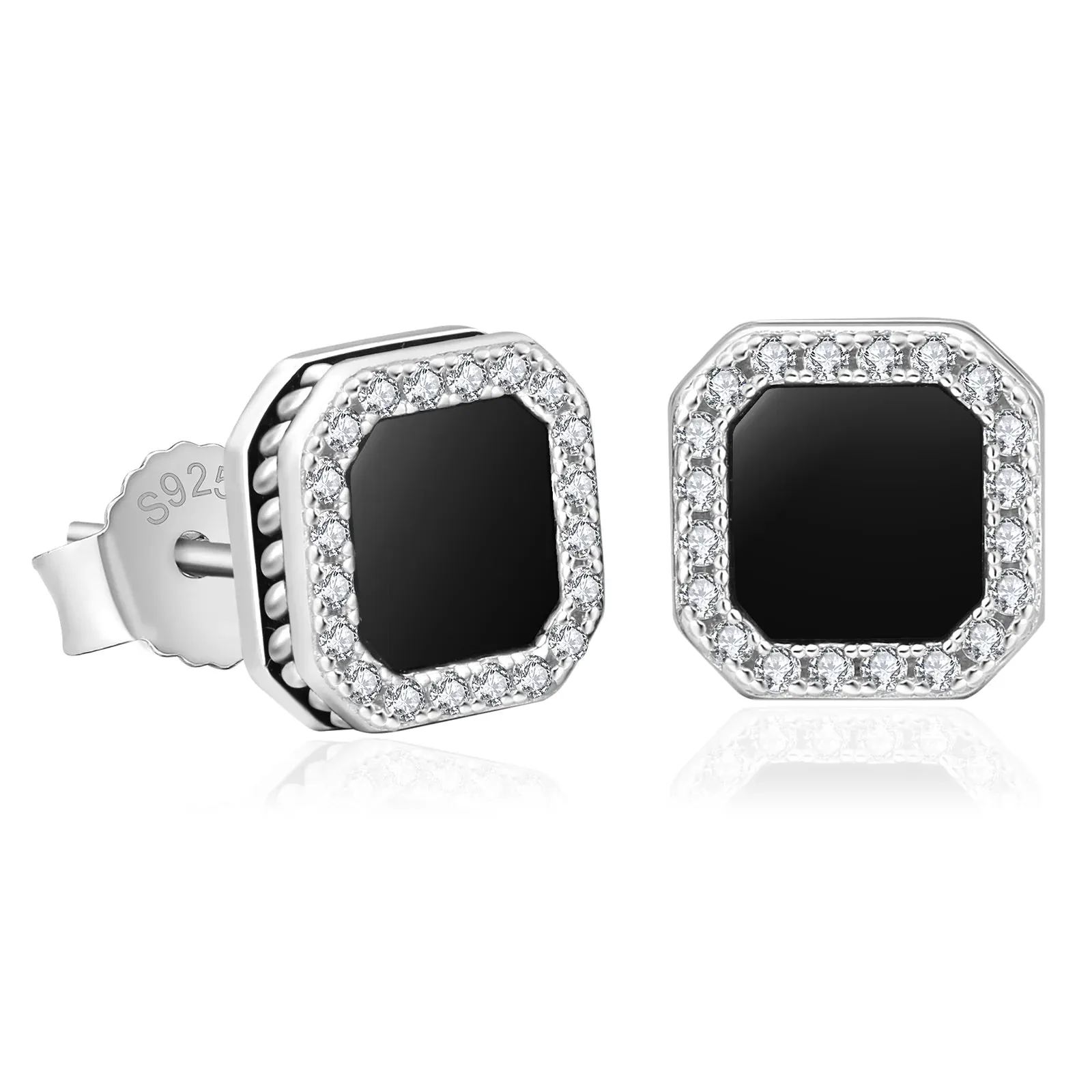 Square Black Onyx Iced Diamond Stud Earrings for Men