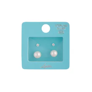 Sterling Silver Diamante & Pearl Stud Pack