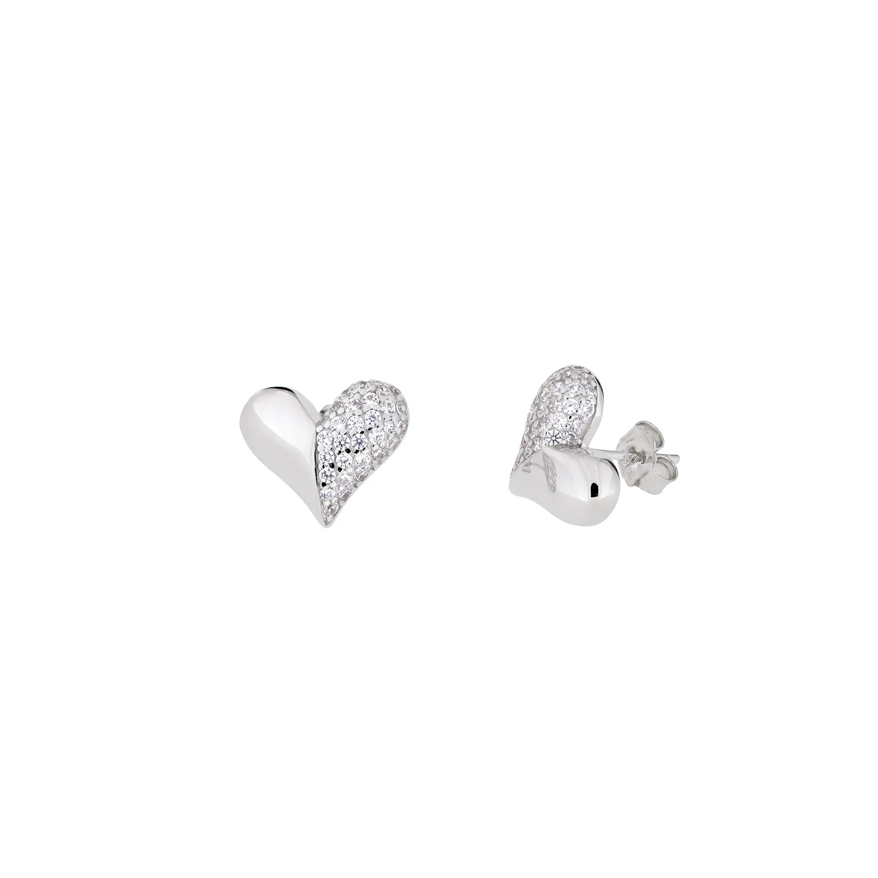 Sterling Silver Heart Stud Earrings with Cubic Zirconia