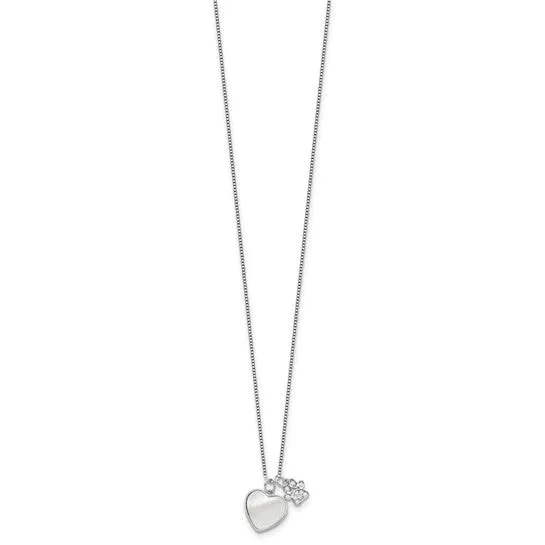 Sterling Silver Mother or Pearl Heart with CZ Paw Necklace