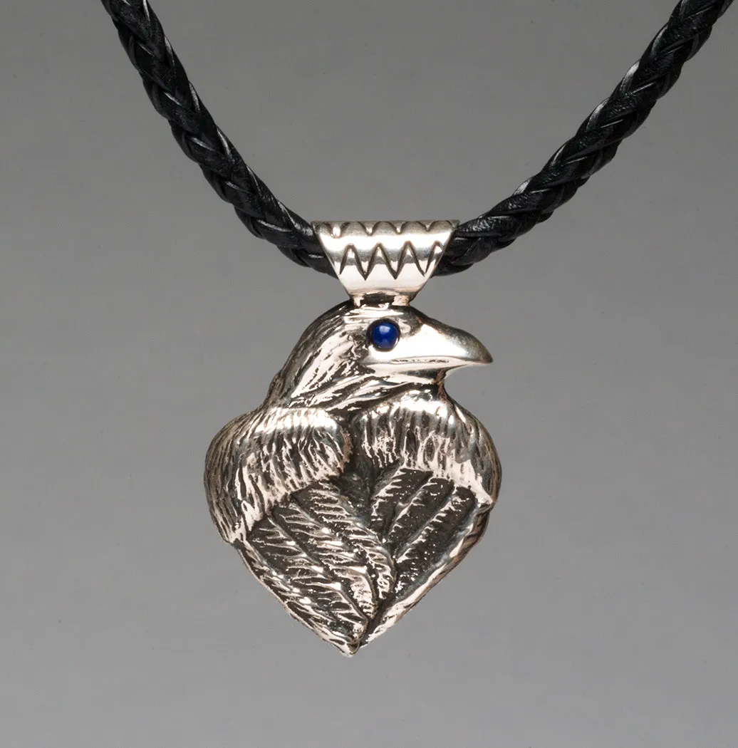 Sterling Silver Raven Pendant Necklace