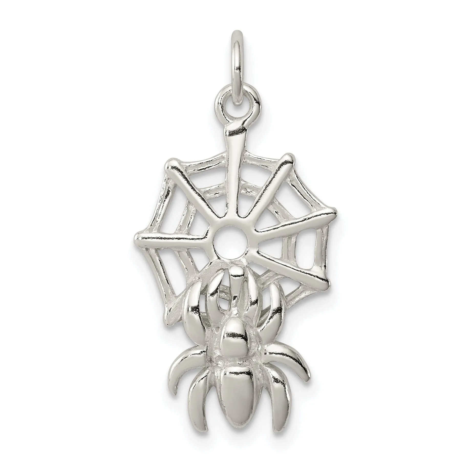 Sterling Silver Spider on Web Charm Pendant