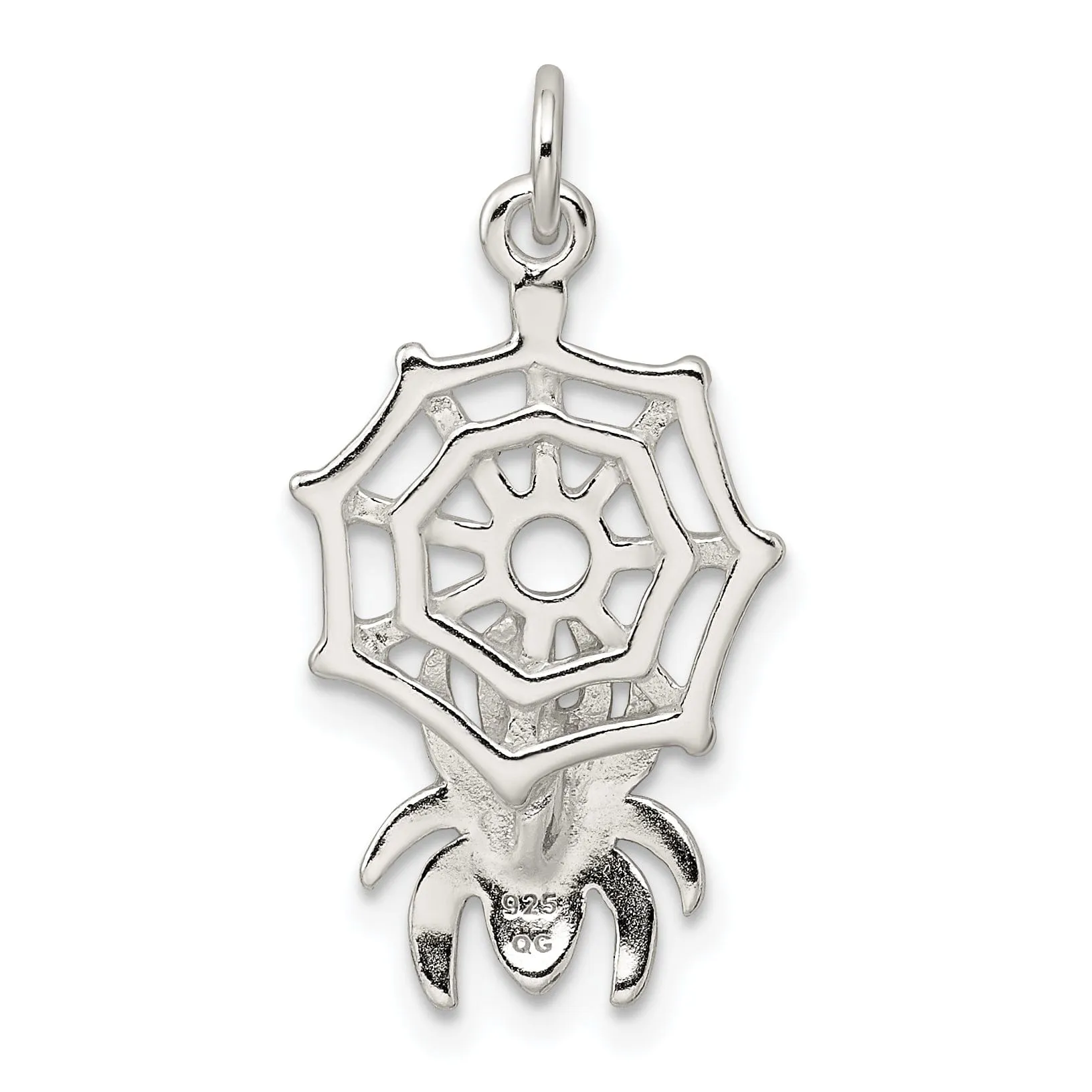 Sterling Silver Spider on Web Charm Pendant