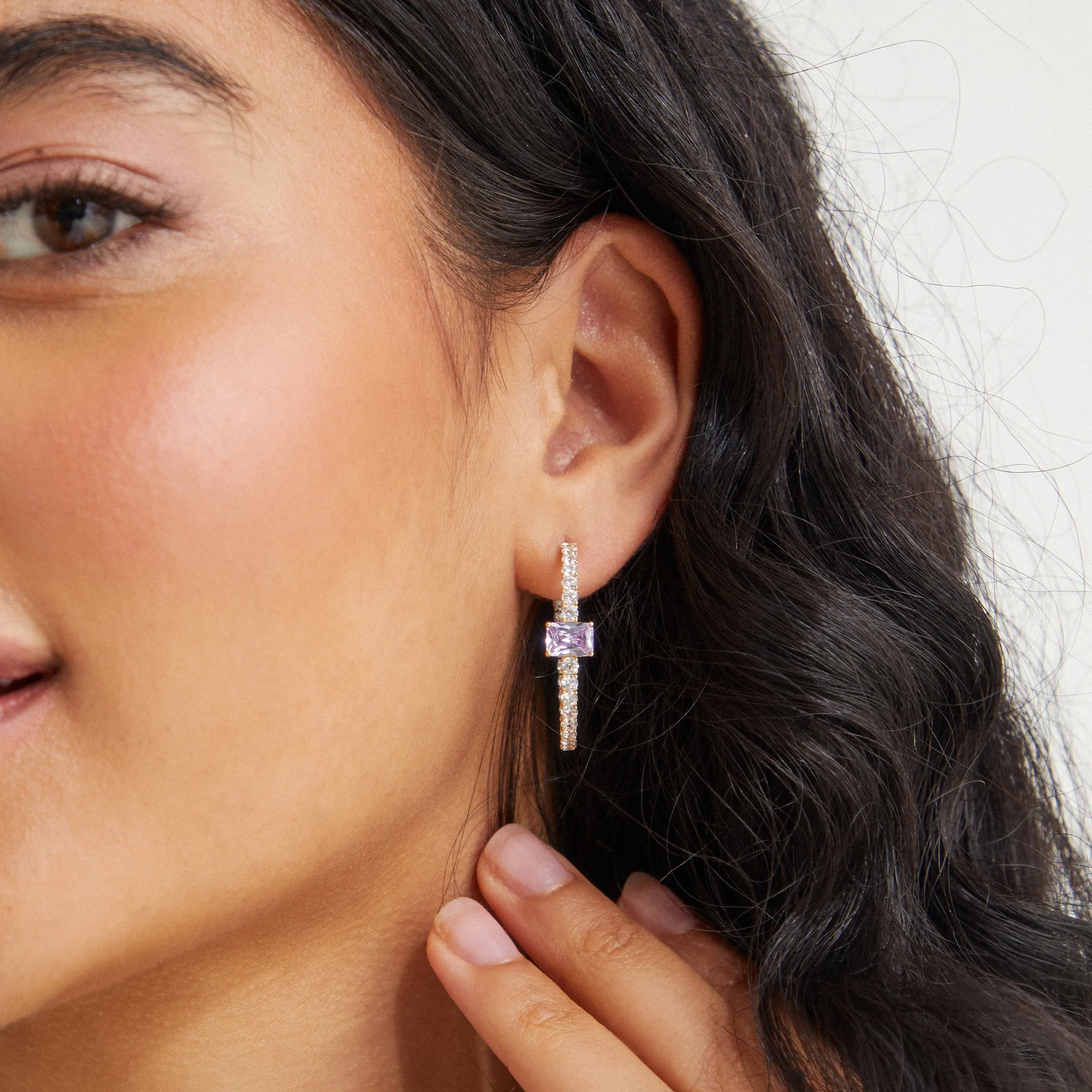 TENNIS ANYONE LAVENDER CZ HOOP EARRINGS