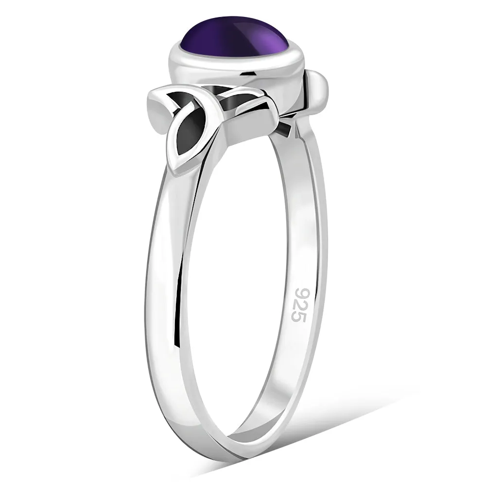 Thin Solid Silver Celtic Ring set w/ Amethyst Stone