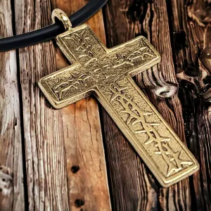 Thorns Cross Gold Metal Finish Pendant Black Cord Necklace