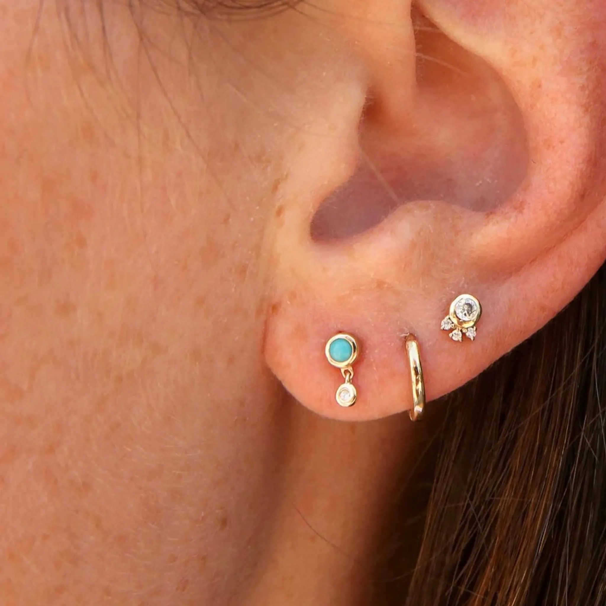 Tiny Bezel Stud with Turquoise