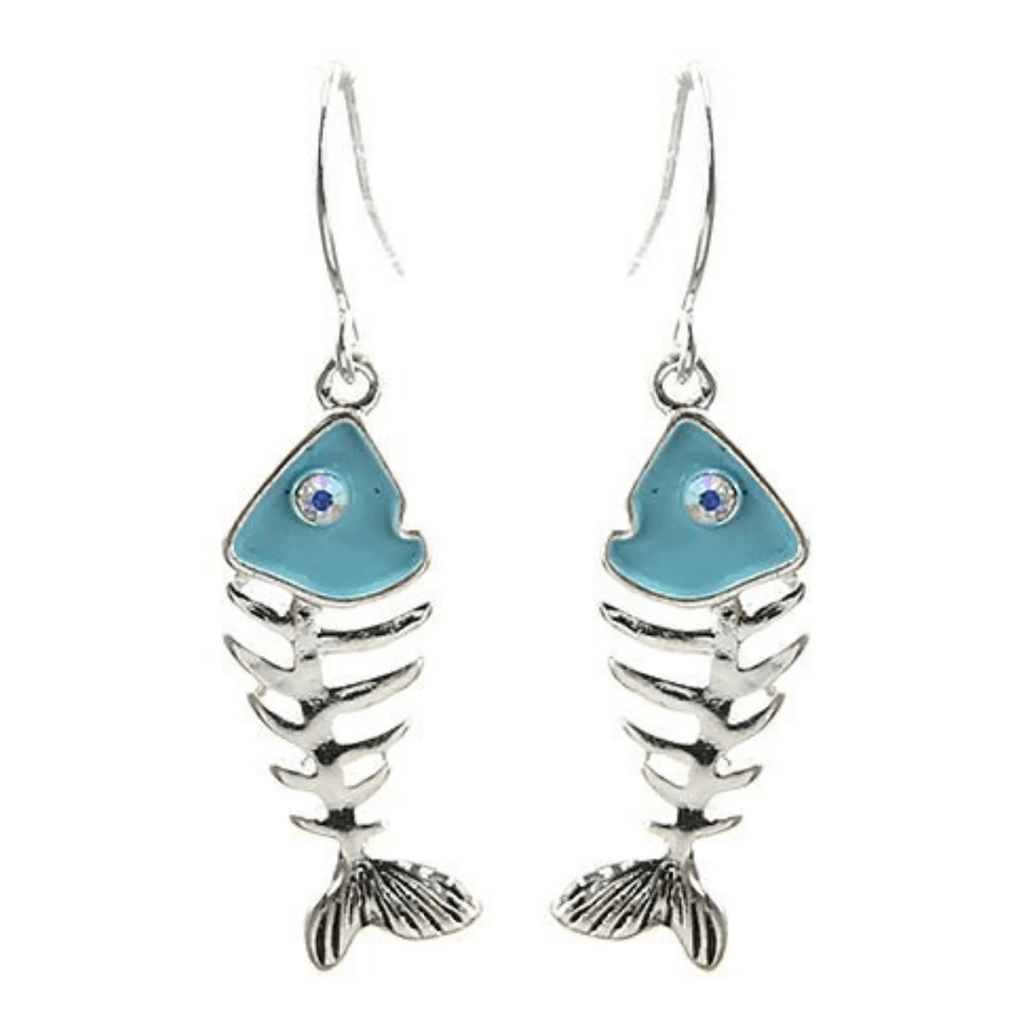 Turquoise & Silver Fish Bone Earrings