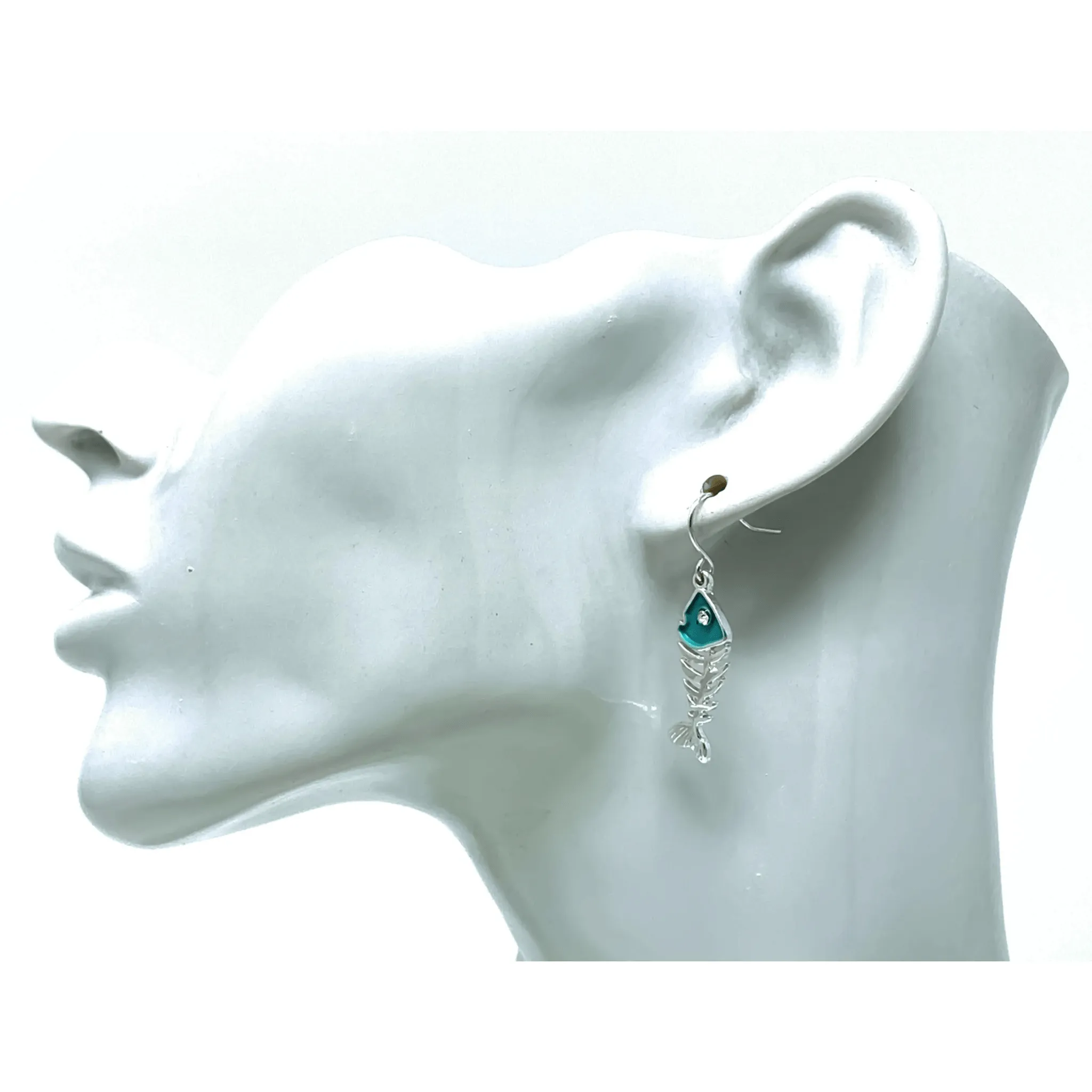 Turquoise & Silver Fish Bone Earrings