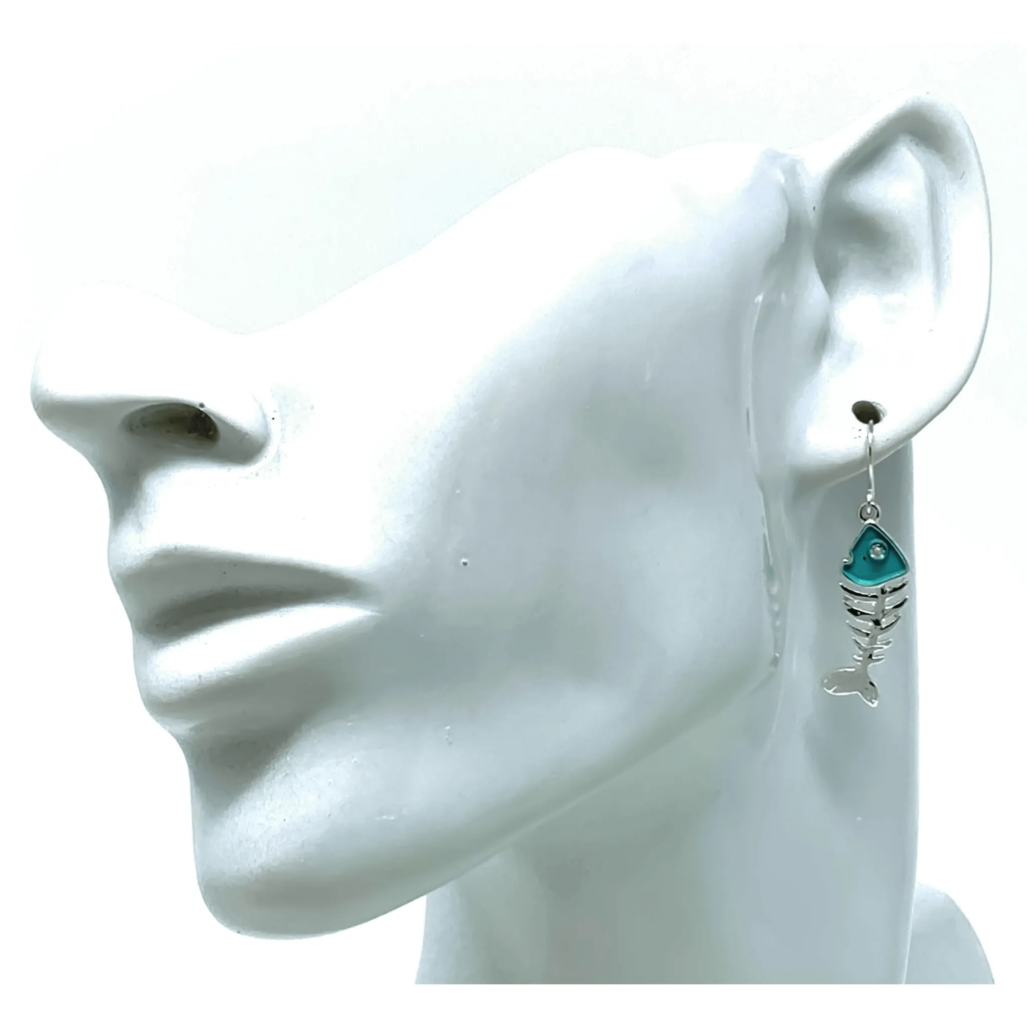 Turquoise & Silver Fish Bone Earrings