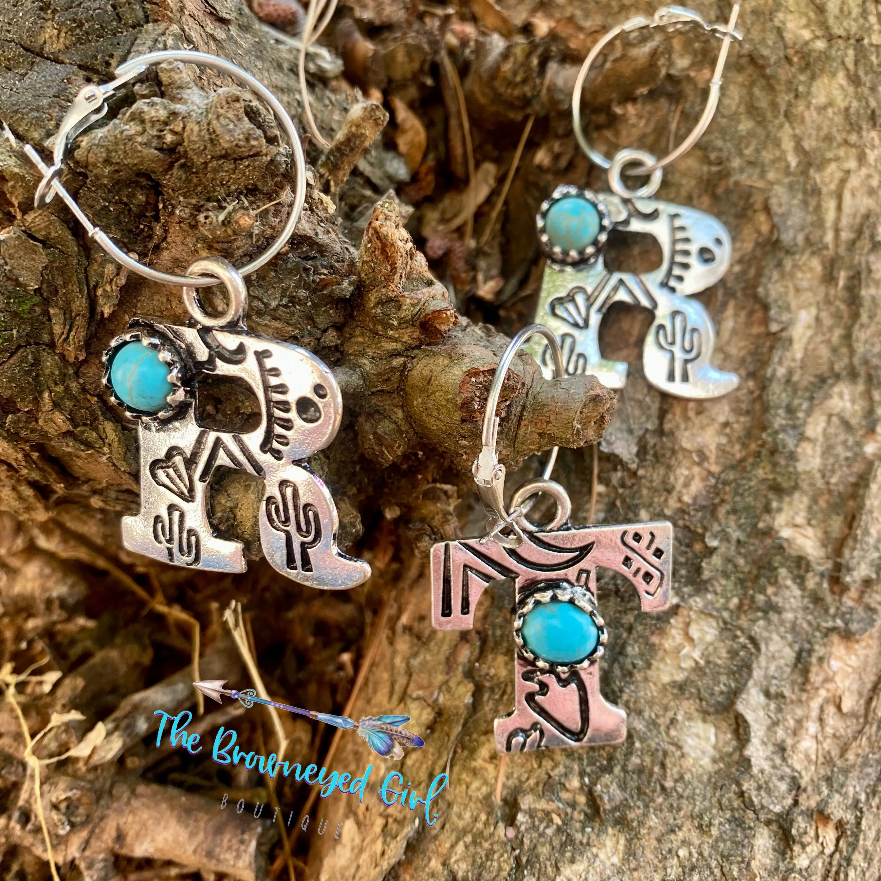 Turquoise Stoned Initial Earrings