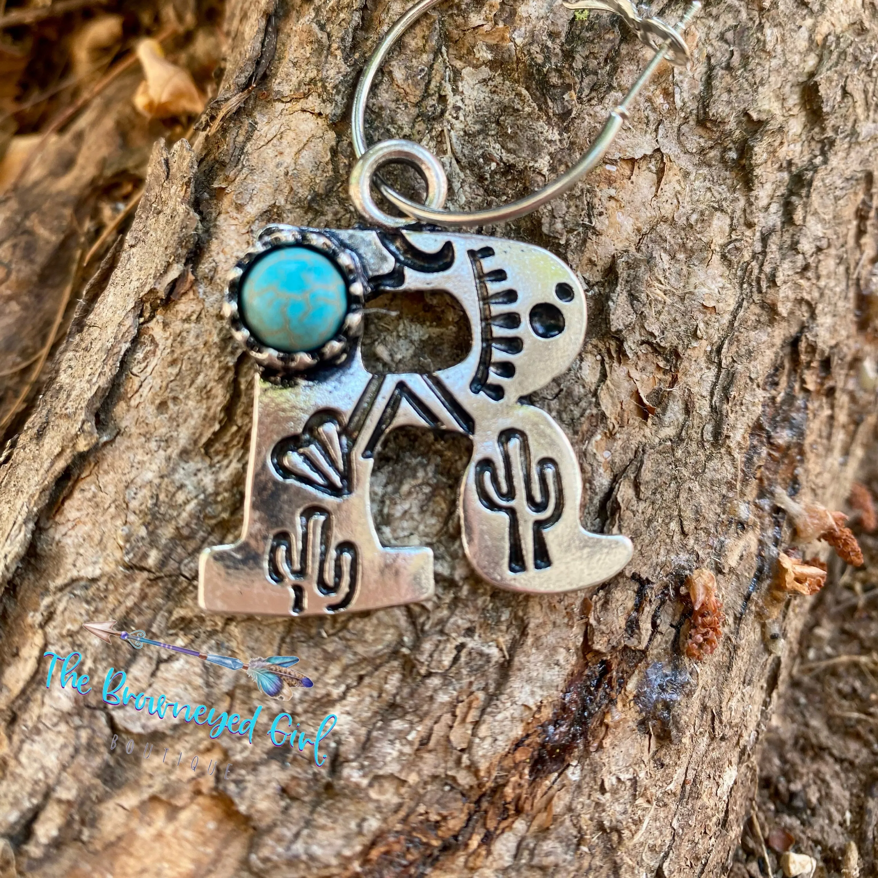 Turquoise Stoned Initial Earrings