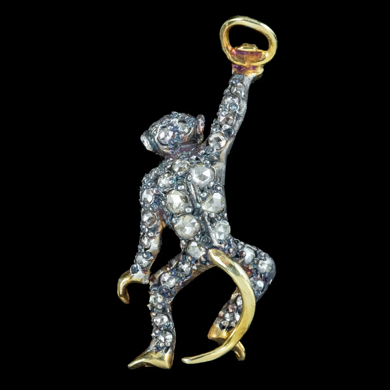 Victorian Style Diamond Monkey Charm Pendant Ruby Eyes