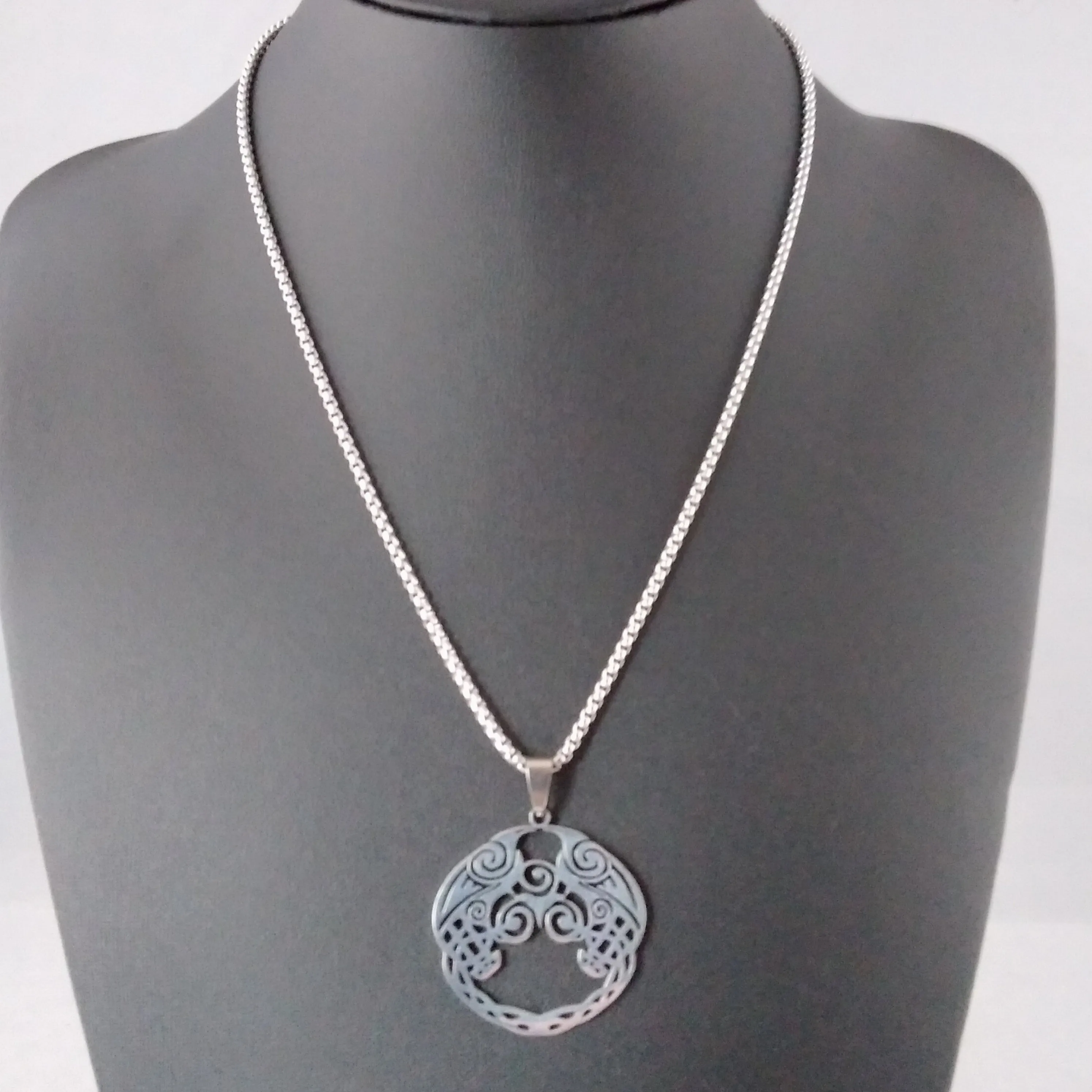 Viking Necklace Silver Raven Huginn And Muninn Norse Style